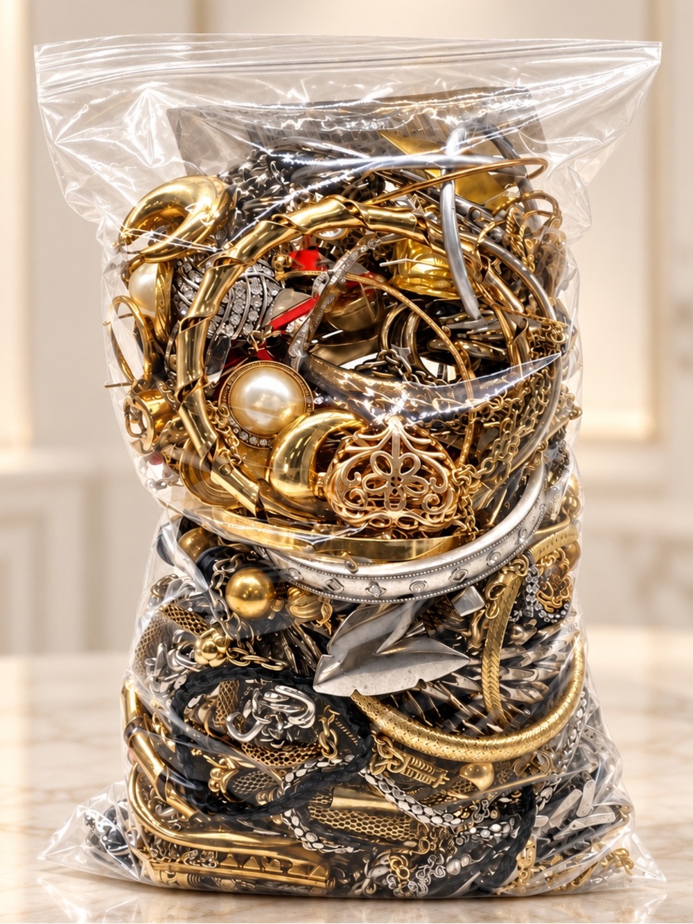 3 LB Gold Silver Curated Jewelry Lot Vintage Modern Wearable Reseller Mix